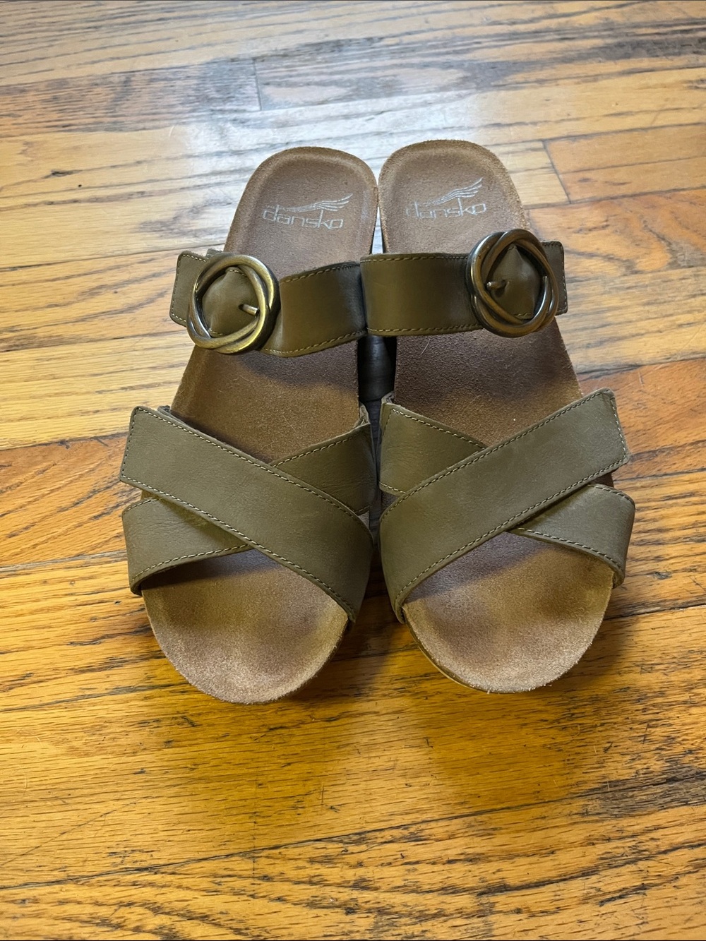 Dansko Olive Slide Sandals with Buckle Accent